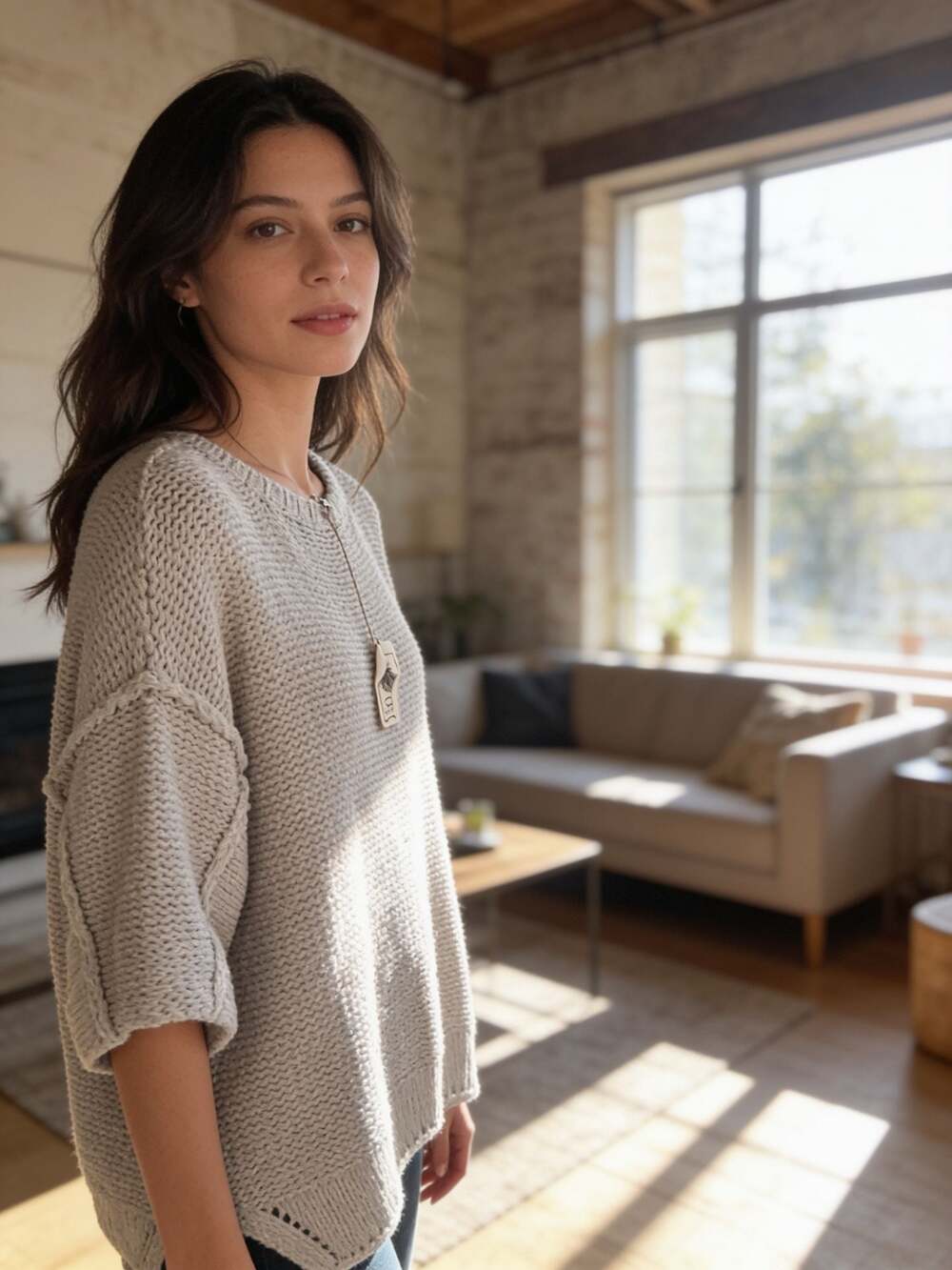 Easel Oversized Boxy Knit Sweater Oatmeal M/L